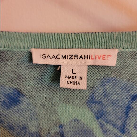 Isaac Mizrahi Seafoam Blue Floral Cotton Cardigan L Graphic Chic Lightweight - Picture 7 of 11